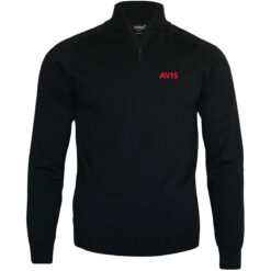 Stickad pullover 1/4 zip herr, svart AVIS